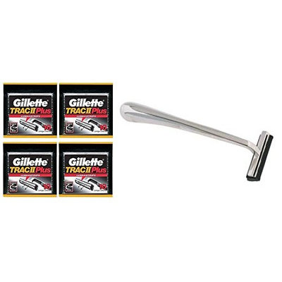 Trac II Chrome Handle + Trac II Plus Refill Razor Blades 10 ct. (Pack of 4) + Makeup Blender