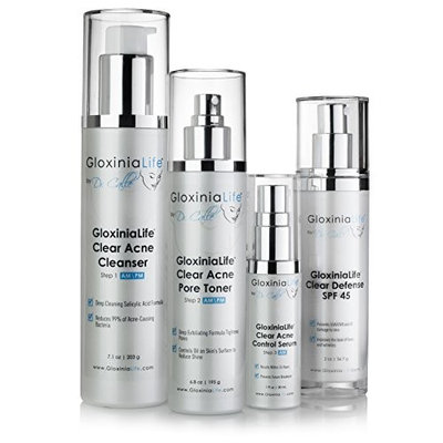 GloxiniaLife Clear Acne MD- step Acne Treatment System (90-Day) - For Adults and Teens- Fast Acting Formula for Facial Blackheads, Blemishes, Pimples and Skin Acne Bacteria, 4 item kit