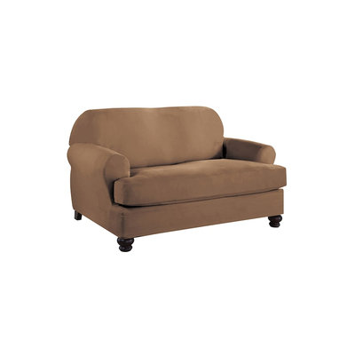 Serta Stretch Fit Microsuede Slipcover Loveseat - T Camel