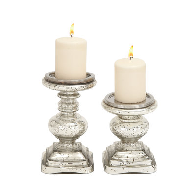 BENZARA 28883 The Traditional Set of 2 Glass Candle Holder