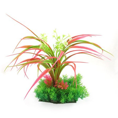 Fish Tank Green Red Plastic Flower Detail Lawn Atificial Water Plant 30cm Height