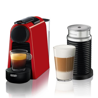 Nespresso Essenza Mini Espresso Machine with Aeroccino3, Red