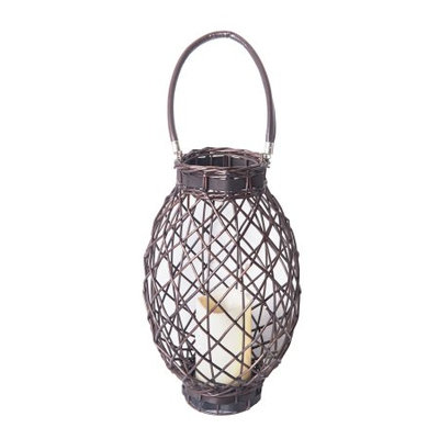 Elements LED Dark Brown Oval Wicker Lantern