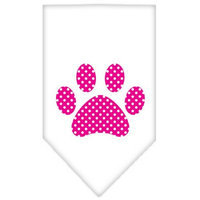 Ahi Pink Swiss Dot Paw Screen Print Bandana White Large