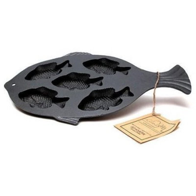 Mountain Cast Iron Preseasoned Fish Cornbread Pan 0166-10145