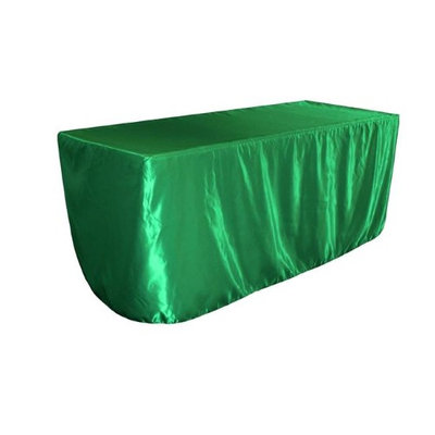 LA Linen TCbridal-fit-72x24x30-GreenKellyB32 Fitted Bridal Satin Tablecloth Green Kelly - 72 x 24 x 30 in.
