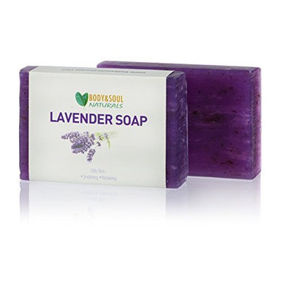 Body and Soul Naturals Lavender Natural Vegan Soap made with 100% Pure Essential Oils 3.5 Oz (2-Pack)