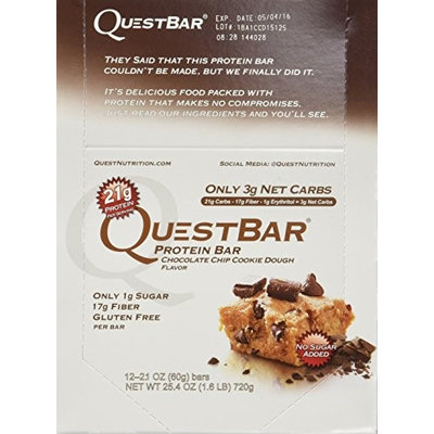 Quest Bar Chocolate Chip Cookie Dough 4 boxes Low-carb protein, muscle building