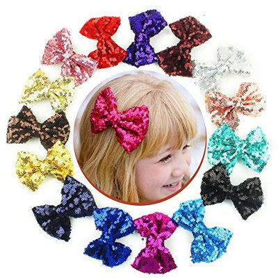 Party Hair Bows Clips for Girls-15pcs Bling Sparkly Glitter Sequins Big 4