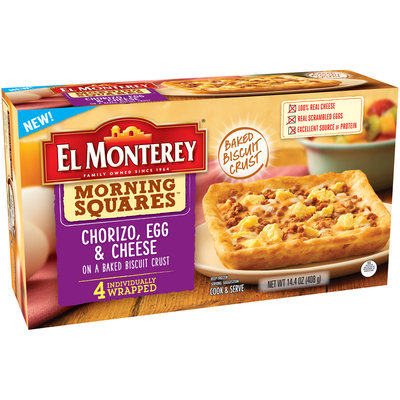 El Monterey® Morning Squares™ Chorizo, Egg & Cheese Breakfast Biscuit 4 ct Box