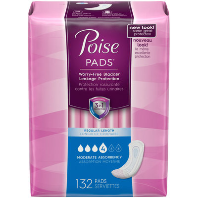 Poise Moderate Absorbency Regular Length Incontinence Pads 132 ct Pack