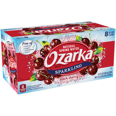 OZARKA Black Cherry Sparkling Natural Spring Water 12oz cans (Pack of 8)