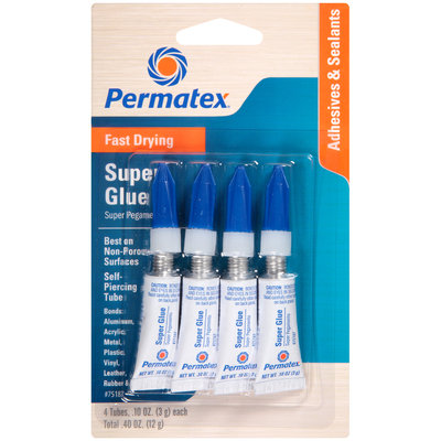 Permatex® Item #75187 Fast Drying Super Glue 4-.10 oz. Carded Pack