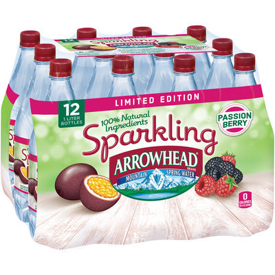 ARROWHEAD Brand Sparkling Mountain Spring Water, Passion Berry 33.8-ounce plastic bottles