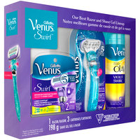 Venus Swirl Blue Razor + 3 Refills, and V&O Shave Prep Holiday pack
