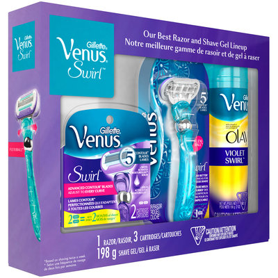 Venus Swirl Blue Razor + 3 Refills, and V&O Shave Prep Holiday pack