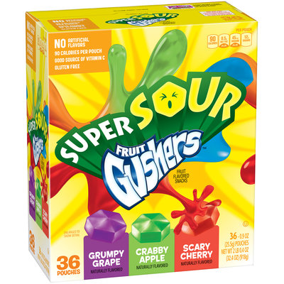 Gushers Super Sour Fruit Flavored Snacks 36-0.9 oz. Pouches