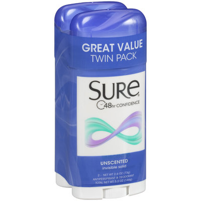 Sure® Unscented Invisible Solid Antiperspirant & Deodorant Twin Pack 2-2.6 oz. Sticks