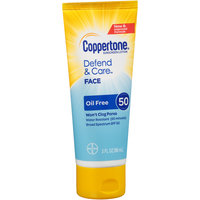 Coppertone Defend & Care Oil Free Sunscreen Face Lotion Broad Spectrum SPF 50, 3 Fluid Ounces