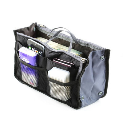 Bag in Bag,Double Zipper Portable Multifunctional Travel Pockets Handbag Storage Bag,Fadish Travel Organizer Makeup Bag in black