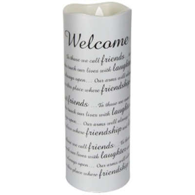 Carson Home Accents 14661X 8 x 3 in. Candle Flameless Flicker-Sonnet Welcome with Timer-Vanilla