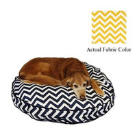 Yellow and White Chevron Printed Deluxe Round Pet Dog Bed - Large