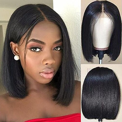 Short Bob Human Hair Lace Front Wigs for Black Women Bob Straight Brazilian Virgin Hair Glueless Full Lace Wig with Baby Hair(16inch with 130 density,Lace Front Wig)