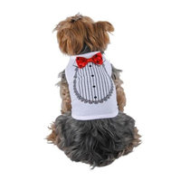 White Red Satin Bow Tie Tuxedo Soft Cotton Tee For Dog Clothing Clothes - Large (Gift for Pet)