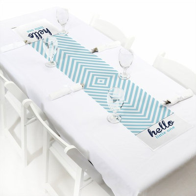 Hello Little One - Blue and Silver - Boy Baby Shower Party Petite Table Runner 12