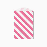 25 Pink and White Diagonal Stripe Little Bitty Bags 2.75 X 4 Inches