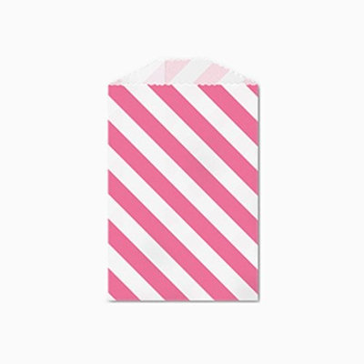 25 Pink and White Diagonal Stripe Little Bitty Bags 2.75 X 4 Inches