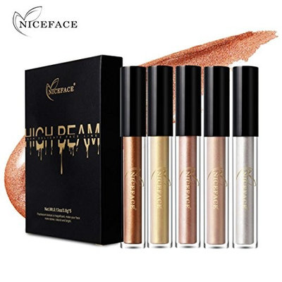 Highlighter,FTXJ 5Pcs Naked Smoky Eyeshadow - Silky Highlight Silkworm Bright Liquid Concealer (black)