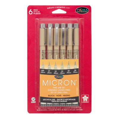 Sakura 30062 6-Piece Pigma Micron Ink Pen Set, Black