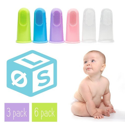 OSLO BABY Finger Toothbrush for Infants & Toddlers, 20% BIGGER for ALL Finger Sizes, Teether and Oral Massager, Set of 3 or 6, FDA-approved food grade silicone, BPA-free, 4 Unique Colors