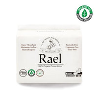 Rael Certified Organic Cotton Menstrual Overnight Pads, Thin Natural Sanitary Napkins with Wings (24 Total), Pack of 3