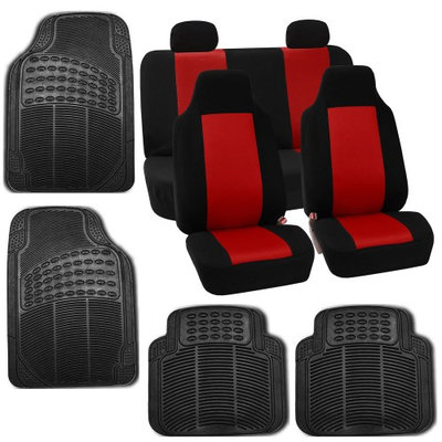 Car Seat Red Covers Set for Auto w/Floor Mat