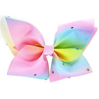 Girls Large 8'' Rainbow Boutique Hair Bow with Rhinestones Hair Clips