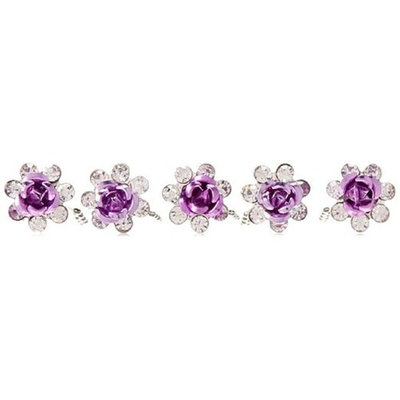 20Pcs Bridal Hair Pins, U-Shaped Pearl Rose Flower Rhinestone Crystal Hair Clips Barrette for Prom Party Wedding Bridal Bridesmaid Jewelry Hair Accessories (Purple) - Happy Hours