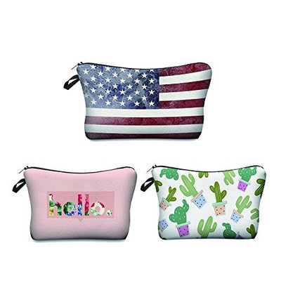 Zohra Women's US Flag Printed Cosmetic Bag Cheap Multifunction Travel Makeup Case 3Pcs/Set (US flag)