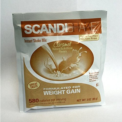 Scandishake Instant Shake Mix for Weight Gain Caramel Flavor 3oz Packets 4ct