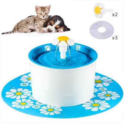 Flower Fountain Cat Water Fountain BPA Free 56 Oz Pet Water Dispenser Automatic Electric Water Bowl With Filter and Silicone Mat for Dogs Cats Birds, Blue