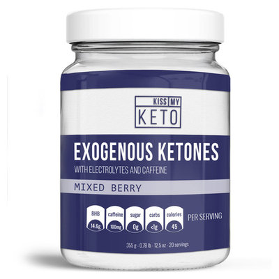 Kiss My Keto Exogenous Ketones With Caffeine and Electrolytes Powder Drink, Mixed Berry, 12.5 oz BHB Salts, Ketogenic Supplement, Beta Hydroxybutyrate, Burn Fat, Increase Energy, Get Into Ketosis