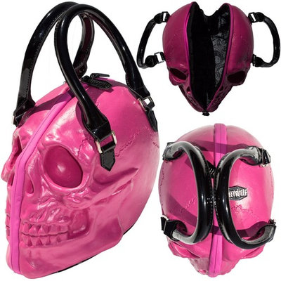 Pink Skull Purse Goth Chic Style Kreepsville Latex Bowler Bag Halloween Handbag