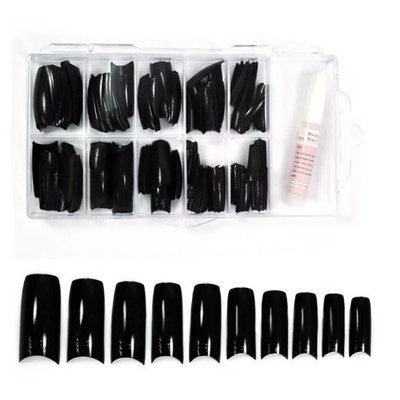 Colored French Nail Tips with Tip Box & Glue (100pcs) - Black CODE: #442B
