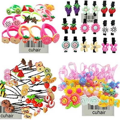 cuhair 20pcs Mix Cute Fruit Flower Cartoon Elastic Hair Tie Ponytail Holder Hair Accessories For Baby Kids Girl