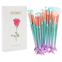 Efforty Mermaid Eye Makeup Brushes Set with Gift Box 10pcs 3D Mermaid Green Gradient Eye Brush Eyeshadow Eyeliner Blending Foundation Blush Lip Cosmet