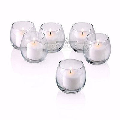Light In The Dark Clear Glass Hurricane Votive Candle Holders with White Votive Candles (Set of 72)