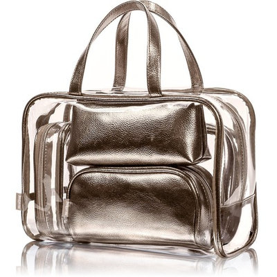 NiceEbag 5 in 1 Cosmetic Bag & Case Portable Carry on Travel Toiletry Bag Clear PVC Makeup Train Case Quart Luggage Pouch Transparent Handbag Beach Tote Bag Organizer for Men and Women