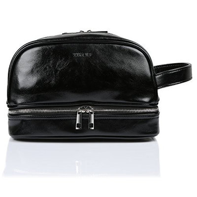 PU Toiletry Bag Men Travel Toiletry Organizer Shaving Dopp Kit For Business Trips (Black)