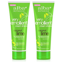 Alba Botanica Naturals Very Emollient Coconut Lime Cream Shave (Pack of 2) With Lime, Coconut Oil, Soybean, Sweet Almond, Jojoba Seed, Aloe Leaf, Calendula, Lemon and Matricaria Flower, 8 oz. each